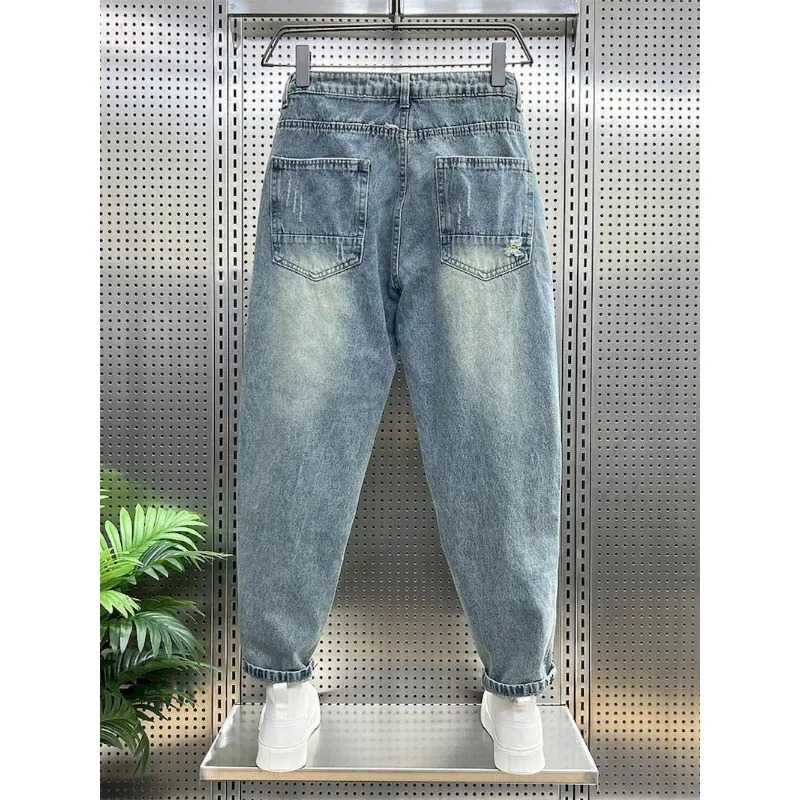 Foufurieux Ripped Jeans Men Clothes Loose Stretch High Waist Jeans Male Denim Pants Oversize Vintage Jean Trousers Harajuku 240420