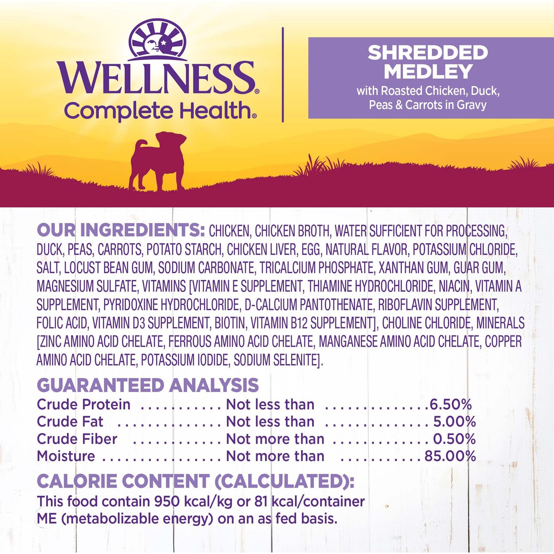 Wellness Petite Entrees Shredded Medley Chicken & Duck Small Breed Natural Wet Dog Food, 3-oz cup, 12 count