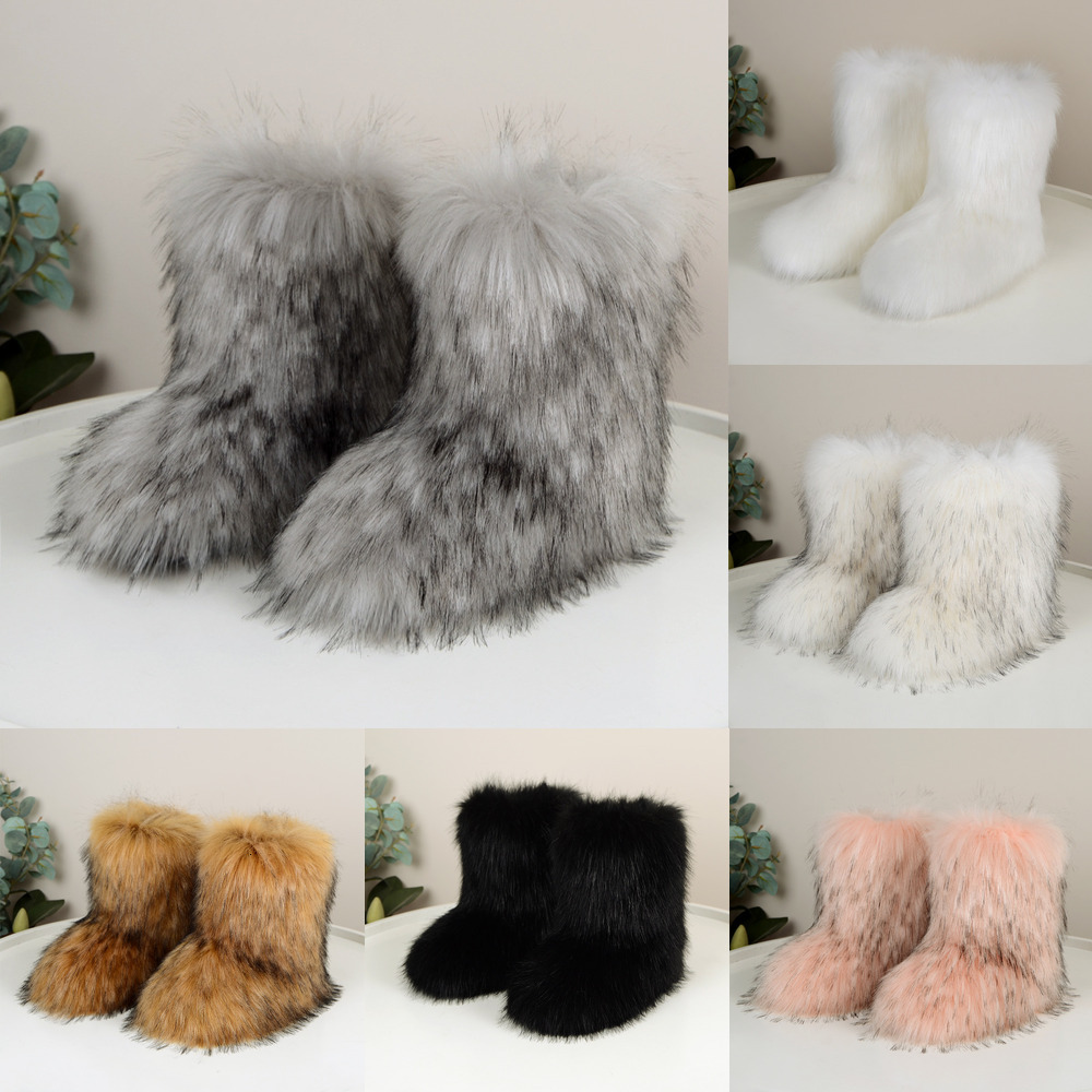 Fashion Women Fluffy Boots Plush Winter Booties Girl Women Snow Boot Ankle High Fur Platform Walking Sneakers