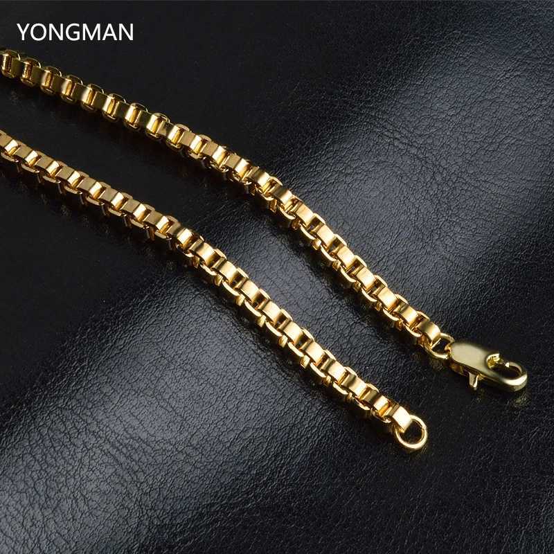 YONAN 18K Gold Plated 3MM Box Chain Necklace 16 inches 18 inches 20 inches 22 inches 24 inches 26 inches 28 inches 30 inches W241121