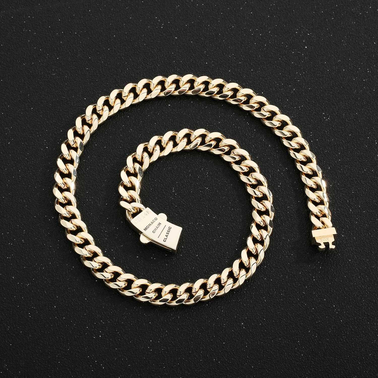 Monaco Cuban Chain 14K Gold Plated 10mm Bracelet and Necklace Fashion Mens and Womens Jewelry Set Wholesale Free Sh W241121