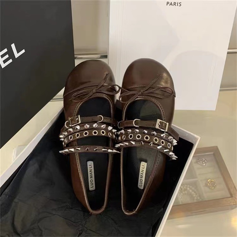 Female New Designer Buckle Strap Ladies Mary Janes Fashion Rivet Footwear Shallow Women Ballet Flats Dance Shoes a4fe
