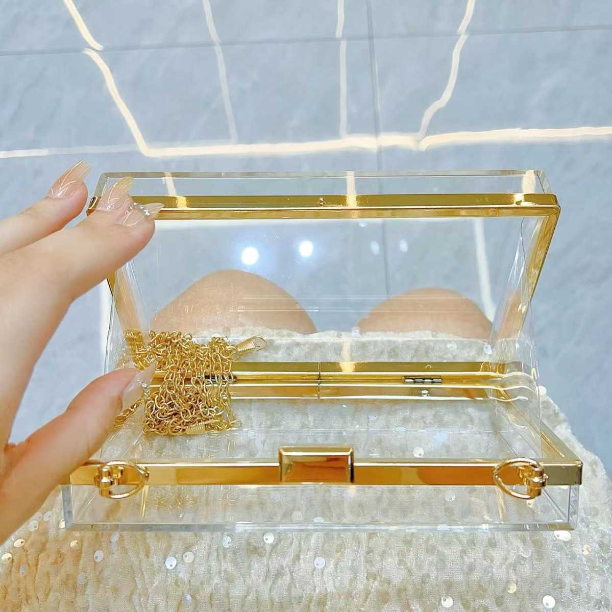 new acrylic transparent bag small square box bag single shoulder diagonal chain bag dinner bag womens bag jelly bag