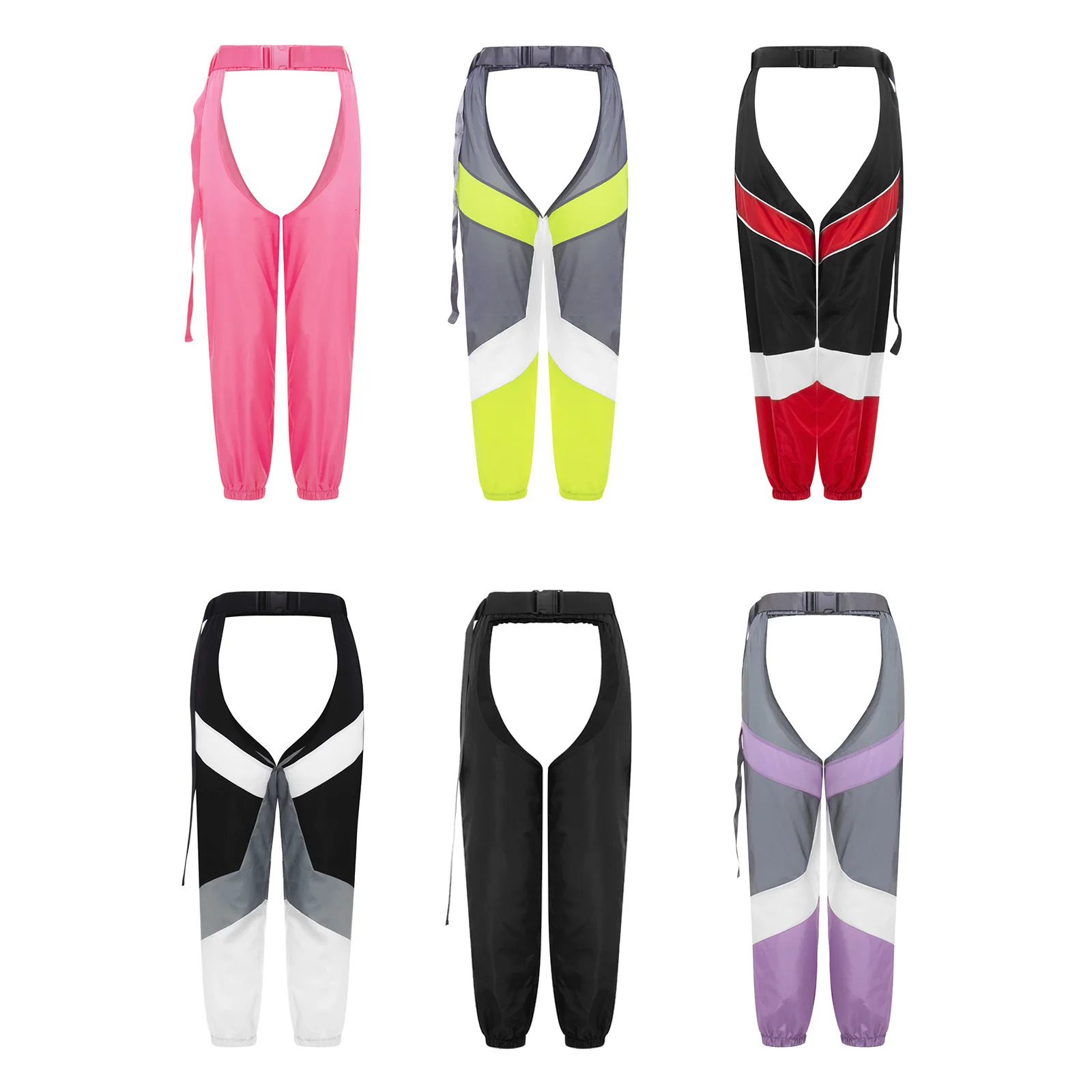 Women's Pants Capris Womens Sexy See Through Buckles Bottomless Pants High Waist Hollow Out Crotchless Pants Rave Chaps Cargo Trousers Streetwear