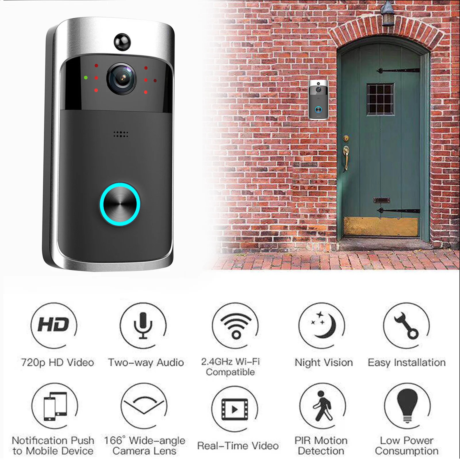 Video doorbell camera 720P high-definition WIFI doorbell camera used as a security motion detector for apartment doorbell ring security cameras 241121