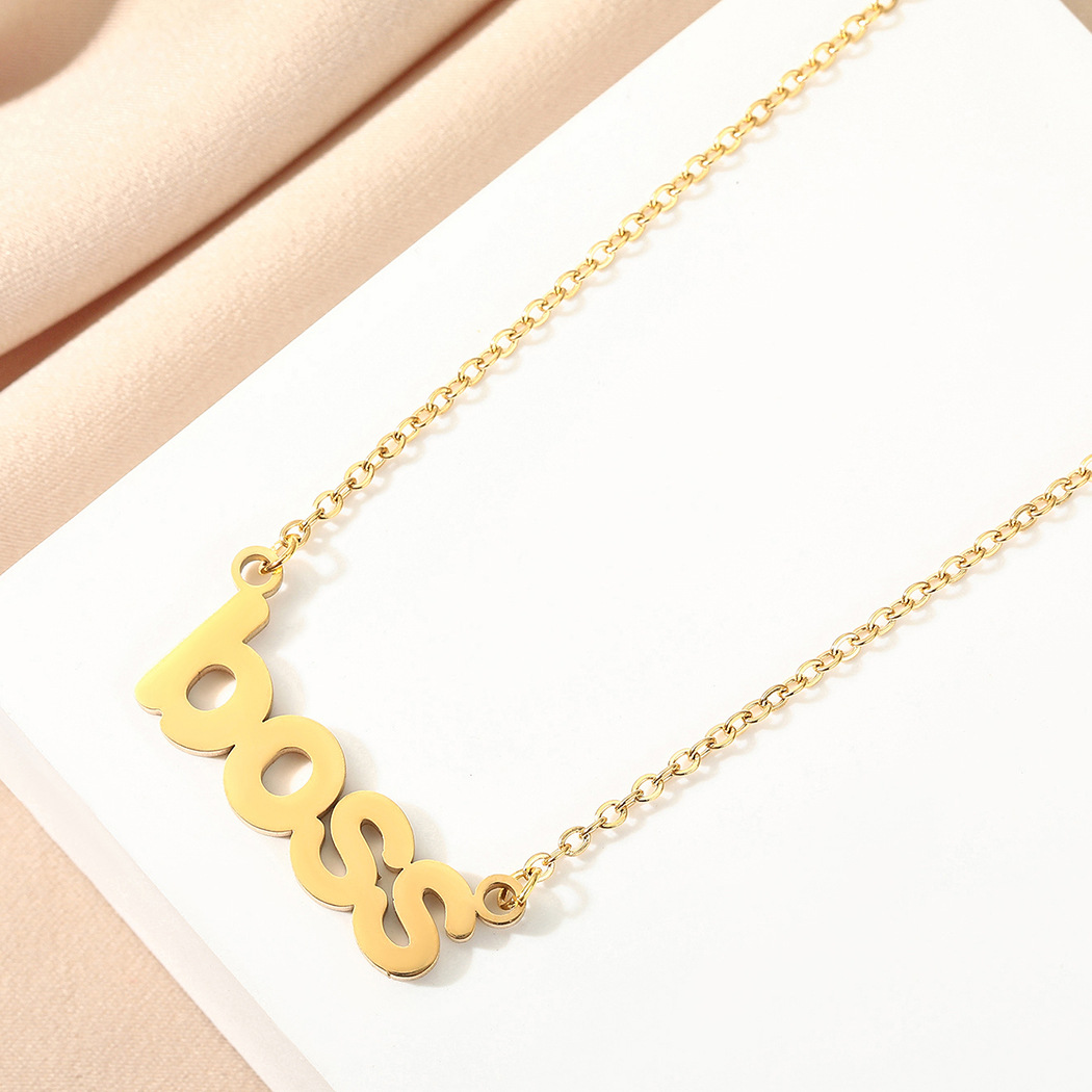 Cute Boss Letter Necklace English Word Stainless Steel Script Charm Chain Clavicle Collar Choker for Women Girl Child Hiphop Rock Jewelry