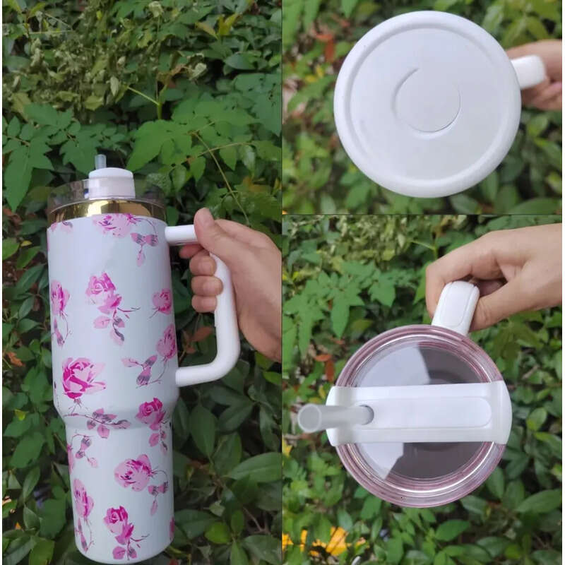 USA Stock 40Oz Blueberry Milk Pink Rose Blue Magnolia Tumblers Clean Slate Warm Cool Serene Stainless Steel Cups 40 OZ Purple Stars Car Mug With Straw