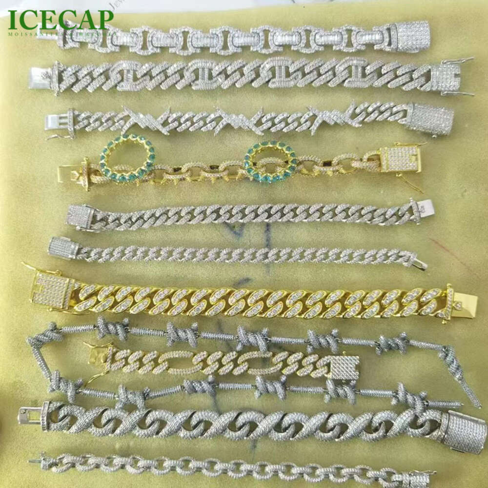Custom High Quality Moissanite Link Gold Color Men Sier Necklace Hip Hop Cuban Chain