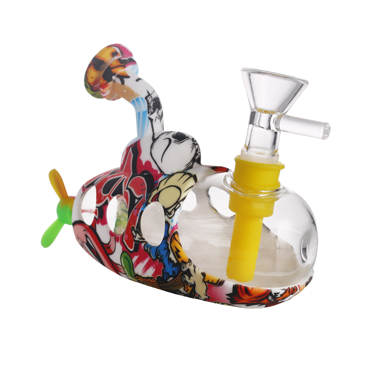 3.74inch Removable Submarine Shape Silicone Pattern Bong Water Pipe With Silicone Tube And Glass Bowl GJ5300