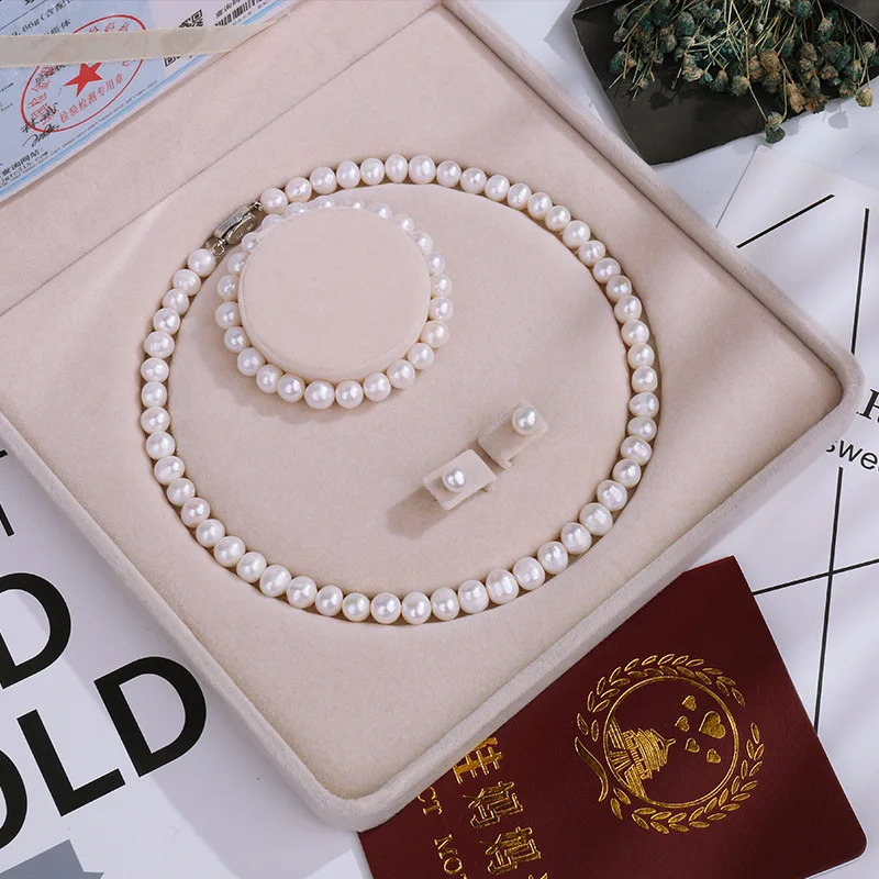 Natural Freshwater Pearl Necklace Bracelet Earring Set Mothers Day Gift 241121