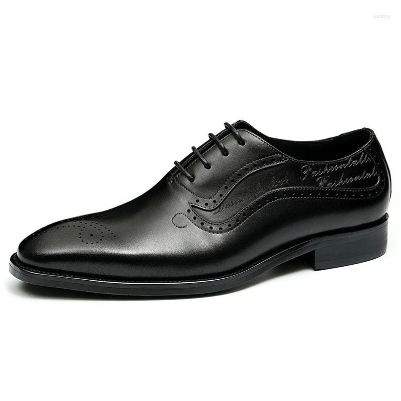 Casual Shoes Men's Oxfords Genuine Leather Brogue Brown Lace Up Wingtip Dress For Men Office Wedding Party Formal Footwear