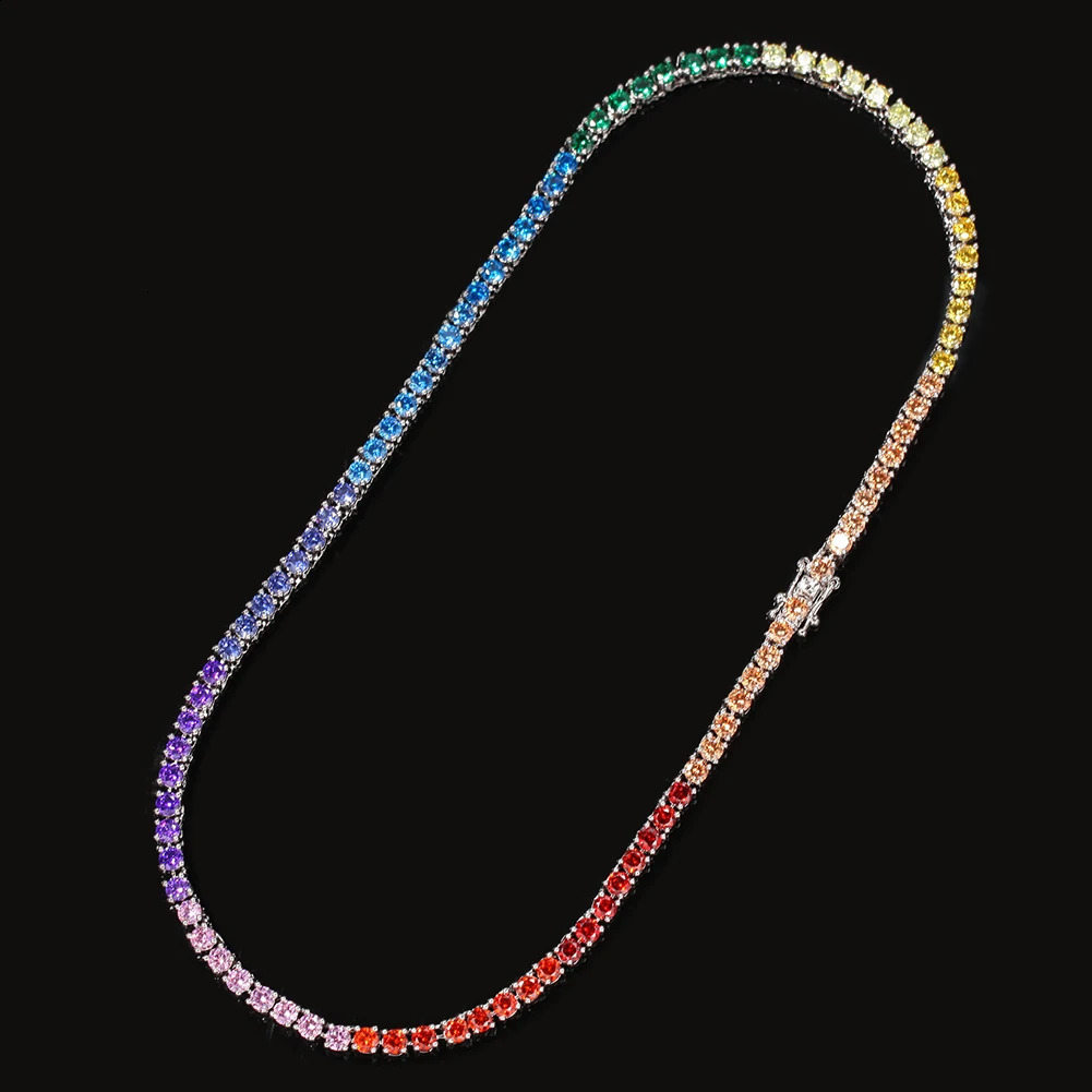Uwin 4mm Multi Color Tennis Chain Ice Water Diamond Colorful Hip Hop Necklace Fashion Mens and Womens Jewelry Party Gift 241121