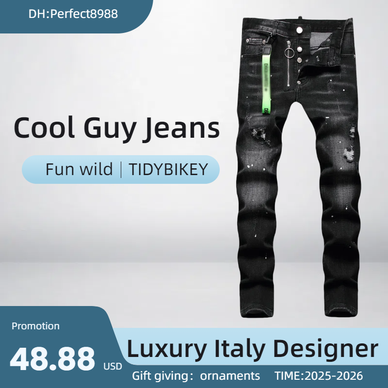 Mens Cool Guy Jeans D2IOCN Luxury Italy Designer Denim Jeans Embroidery Pants Wear-Holes splash-ink stamp Trousers TIDYBIKEY Fun-Wild D-TWO US28-42/Italy44-58 DQ+1056-01