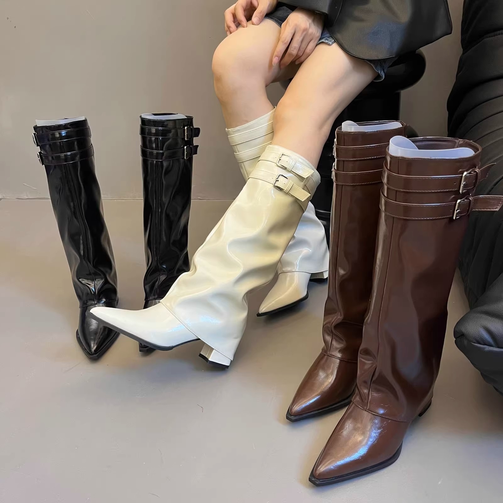 2025 new Fashion Pointed Toe Ladies Long Western Booties Female Designer Footwear Modern Women Knee High Boots With Heels Shoes