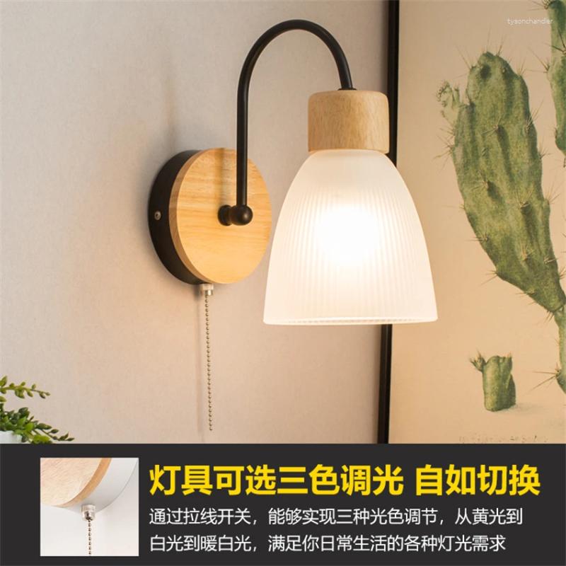 Lamps Wall Nordic Wood Art Deco Glass Living Room Children's Desk Reading Lights Bedroom Bedside Sconces Fixtures