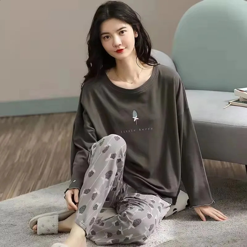 Pajama Women Cotton Middleaged Elderly Mother Autumn Dress Plus Size Printed Winter Summer Home Wear Suit 241121