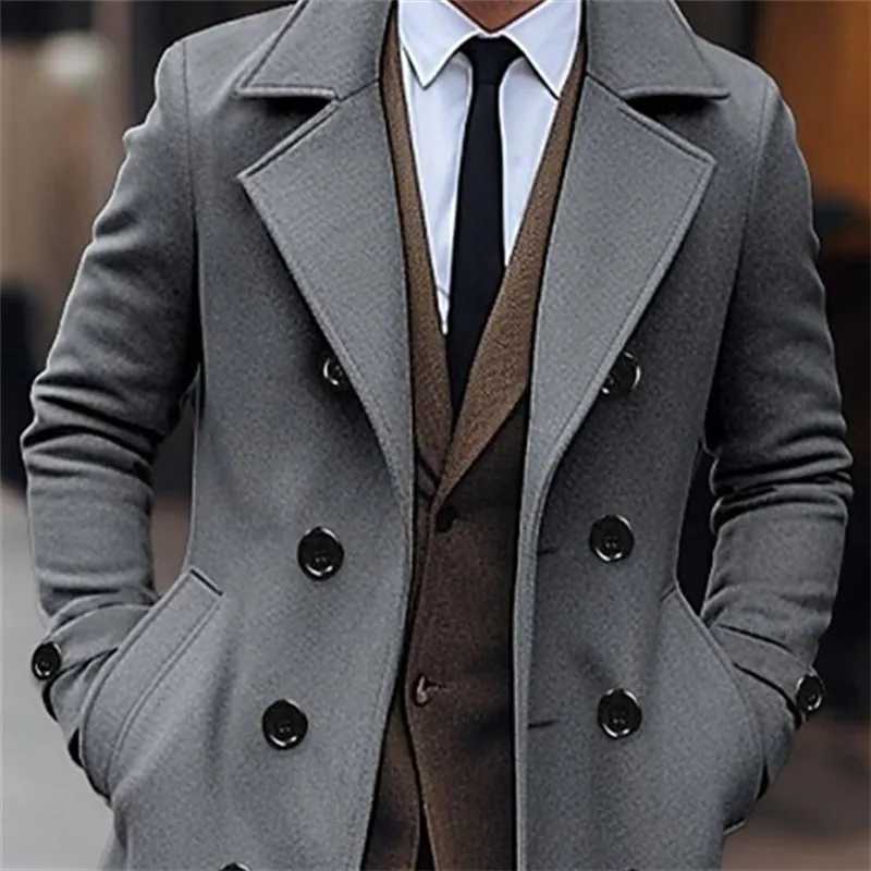 New Arrival Autumn and winter mens wool coat business casual fashion double chest long wool trench M-type wool blend coat Z241122