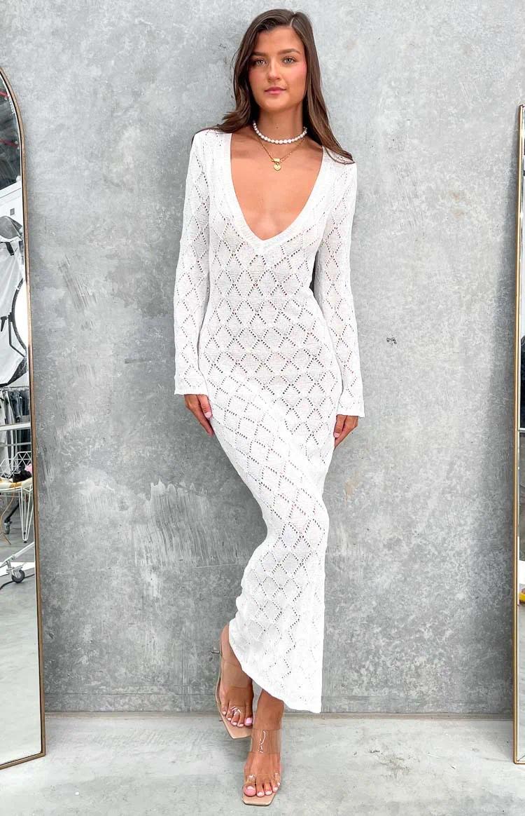 Beach Bath Exits Women 2024 Swim Wear Summer Dress For Cut Sexy Neck Long Sleeve Slim Fit Buttock Knitted Solid Acrylic