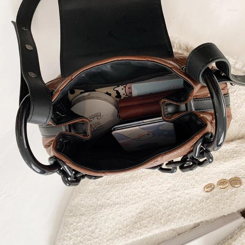 Drawstring Kawaii Hit Winter PU Leather Padded Quilted Women's Designer Handbag Chain Shoulder Crossbody Bags zhanyishengli