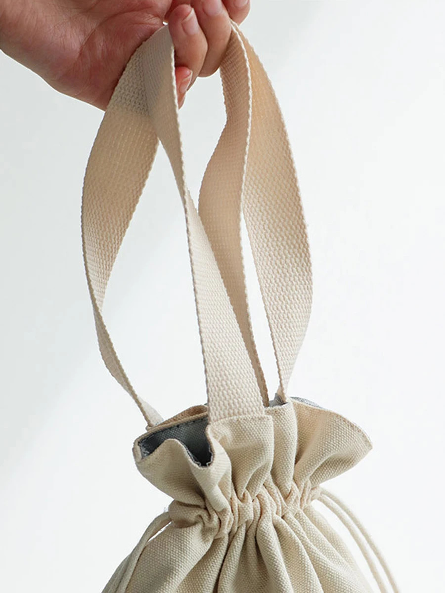 Drawstring Canvas Insulated Lunch Bag Thicken Aluminium Foil Thermal Bento Box Tote Cooler Handbags for Office Outdoor Picnic 241122