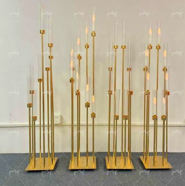 8 Heads Metal Candelabra Gold Holder Acrylic Wedding Table Centerpiece Candle Holders Candelabrum Decoration H260310