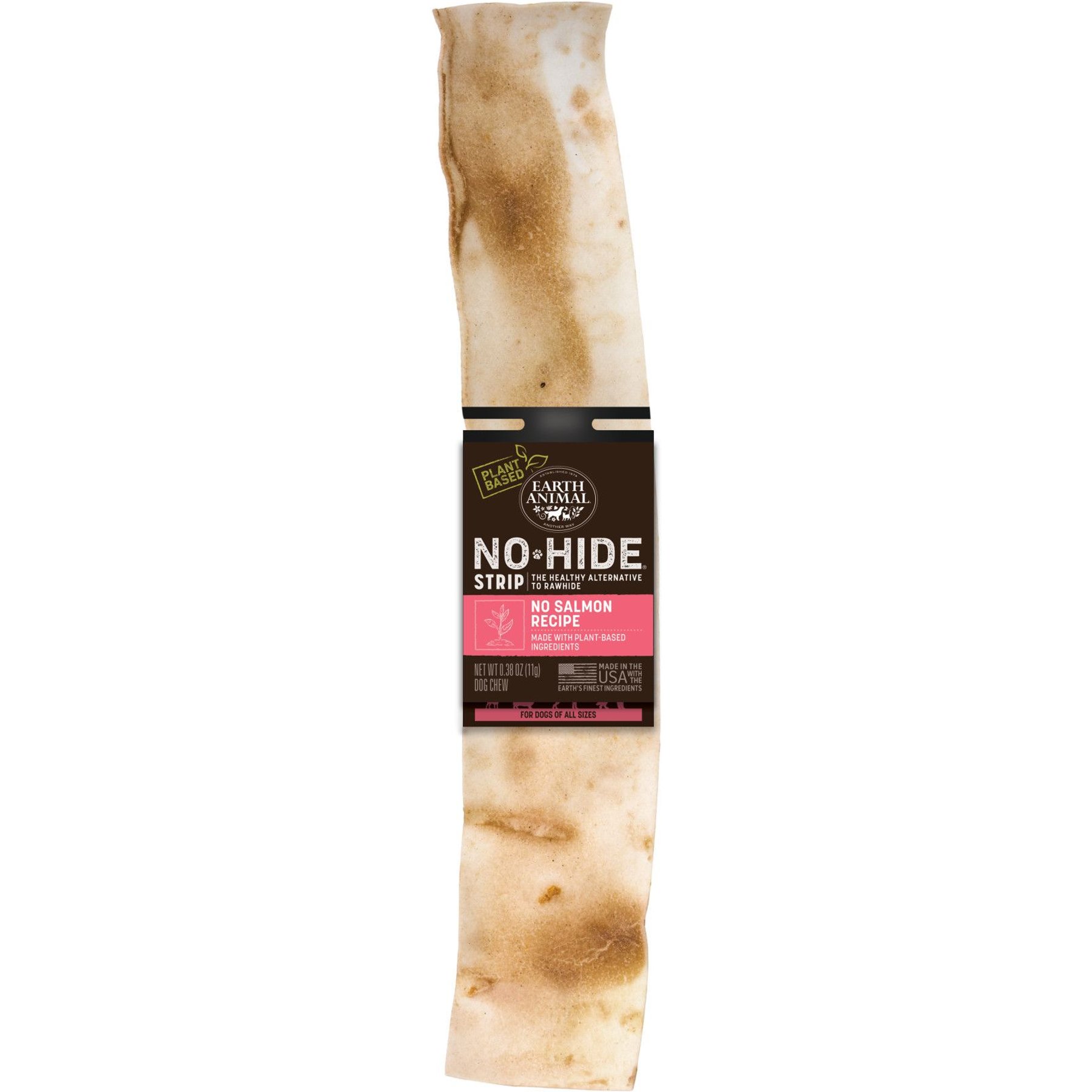Earth Animal No-Hide Strips Thin Natural Rawhide Alternative No Salmon Vegetarian Recipe Chew Dog Treat