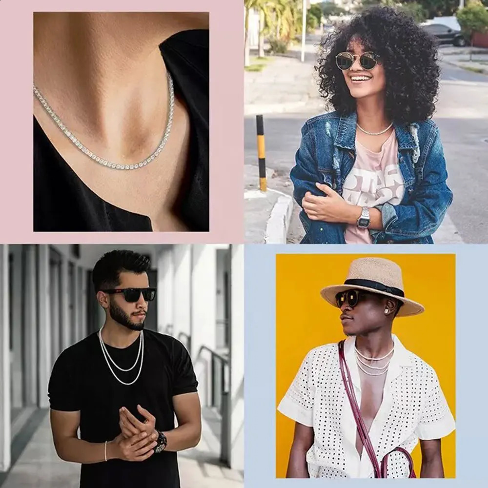 Fashion Jewelry 3mm 4mm 5mm Hip Hop Ice Tennis Chain Copper Material Mens Rock Necklace Womens Sparkling Zircon Jewelry 241121