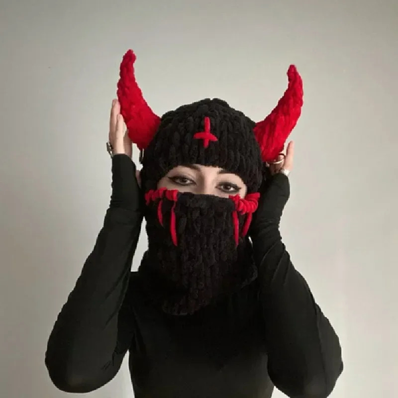 Halloween Fun Rabbit Ears Creative Knitted Hat Bear Warm Full Face Cover Ski Mask Hat Windproof Balaclava Hat Outdoor Sports 241205
