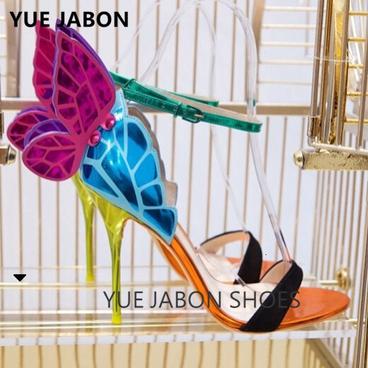 Summer Sandals Fashion Embroidered Satin Butterfly High Heeled Footwear Adjustable Ankle Strap Shoes Women High Heels