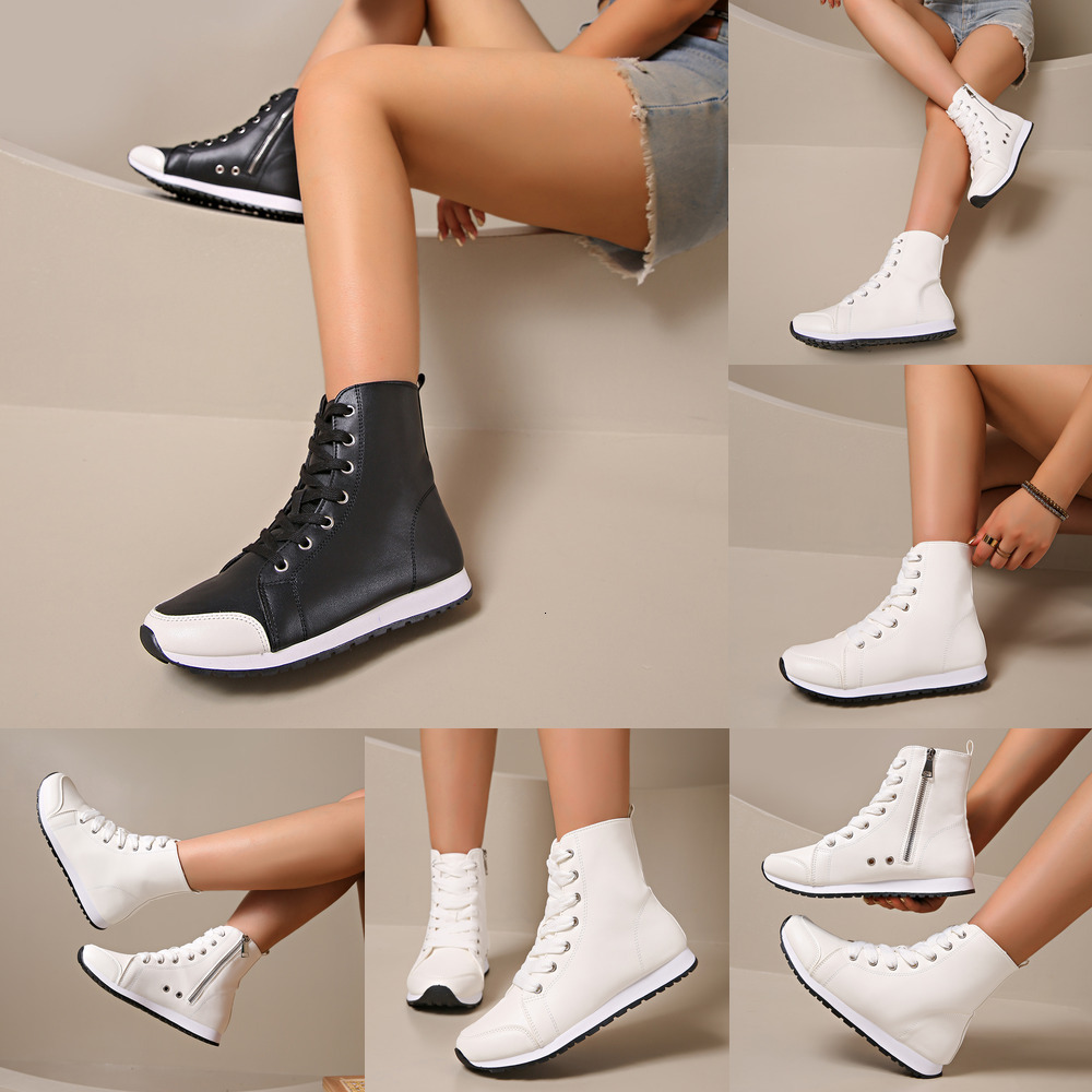 Boots Women Fashion For White Black Ankle Boot Lace Up Comfortable Short Booties Ladies Girls Casual Shoes ies