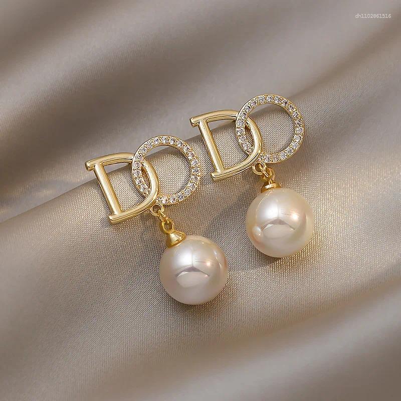 Dangle Earrings Fashion Crystal Hollow Letter DO Imitation Pearl Pendant Earring For Women Ear Jewelry Wholesale Christmas Girl