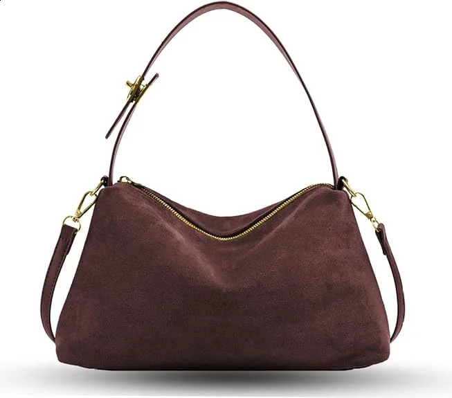 Suede Purses Bag for Women Fashion Slouchy Shoulder Bag Retro Brown Crescent Satchel Hobo Handbags for Work Travel 241121