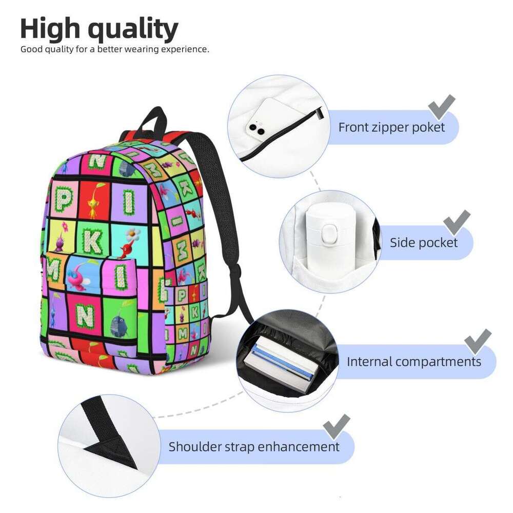 Pikmin Collage Backpack for Preschool Primary School Student Cartoon Bookbag Boy Girl Kids Canvas Daypack Gift