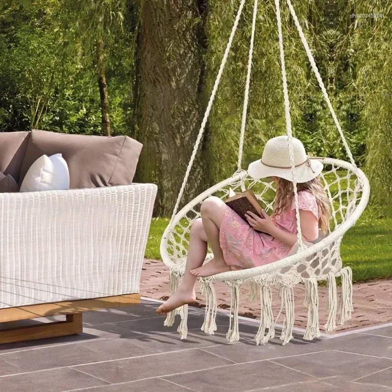 Camp Furniture Leisure Hammock Chair Hanging Basket Swing Cotton Rope Braided Deck For Courtyard Balcony Living Room