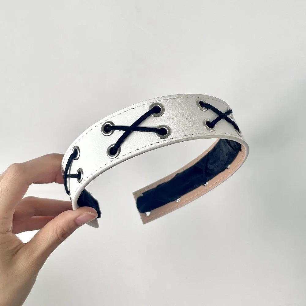 Y2K Women Girl Lolita Punk Rivets Leather Hair hoop KC headband Harajuku Gothic Ladies Hip hop punk Hairbands Hair Accessories 241122