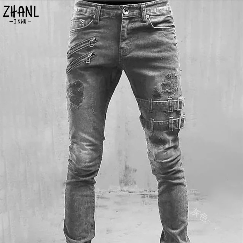 Plus Size Straight Jeans Man Pants Spring Summer Boyfriend Streetwear Skinny Zips 3 Colors Cacual Long Denim Trousers 240415