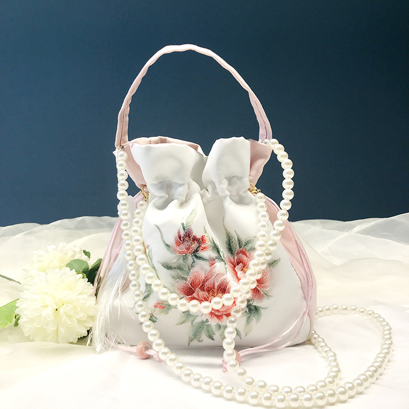New Yunzhi Qi trend Shining Hanbok Retro Diagonal Cross Pearl Embroidery leisure Bag Chinese Drawstring Handbag Designer Bag