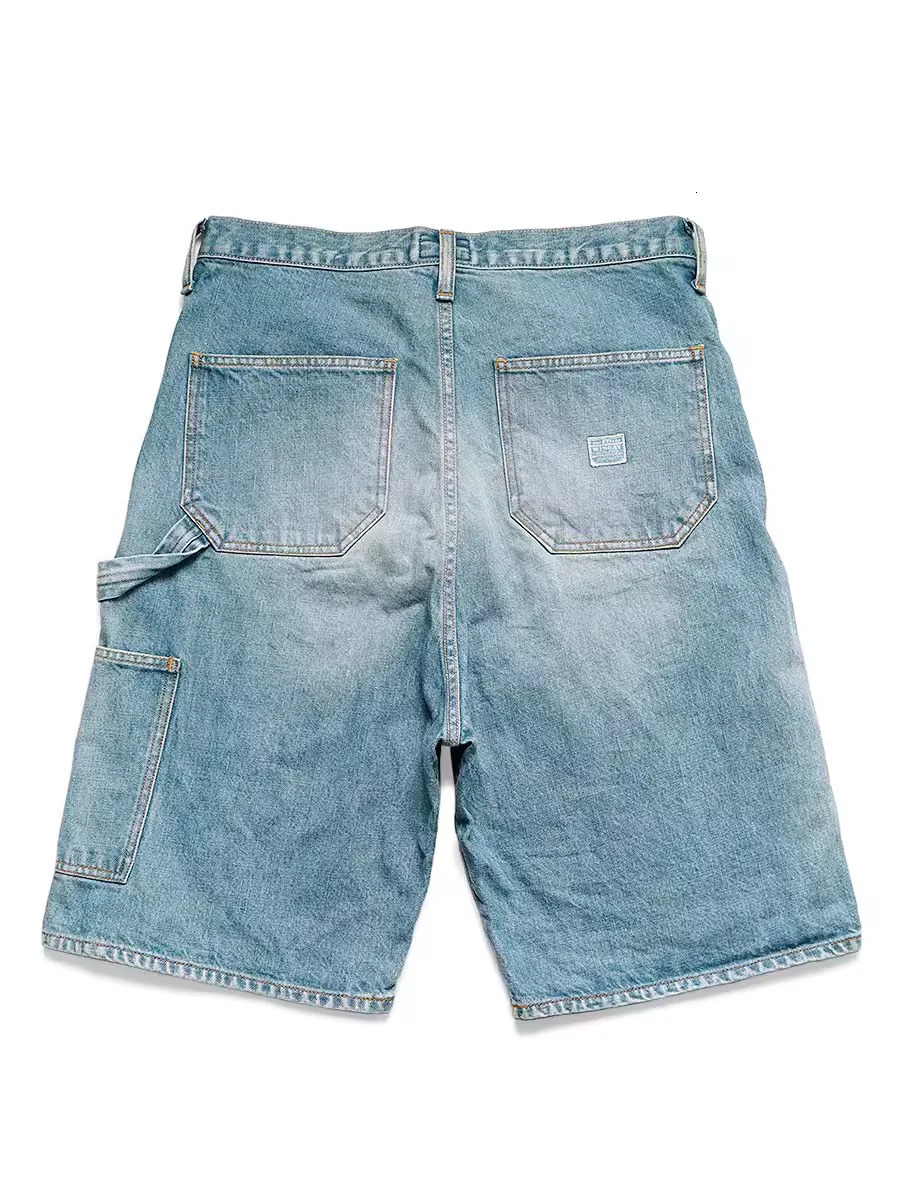 KAPITAL 23SS Blue Dyed Retro Distressed Loose Rivet-Inlaid Gemstone Denim Shorts 240417