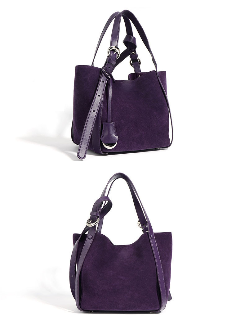 Cowhide Leather Handbag Trendy Women Tote High Quality Basket Bucket Retro Matte Suede Shoulder Crossbody Bag Hasp BagVoyage