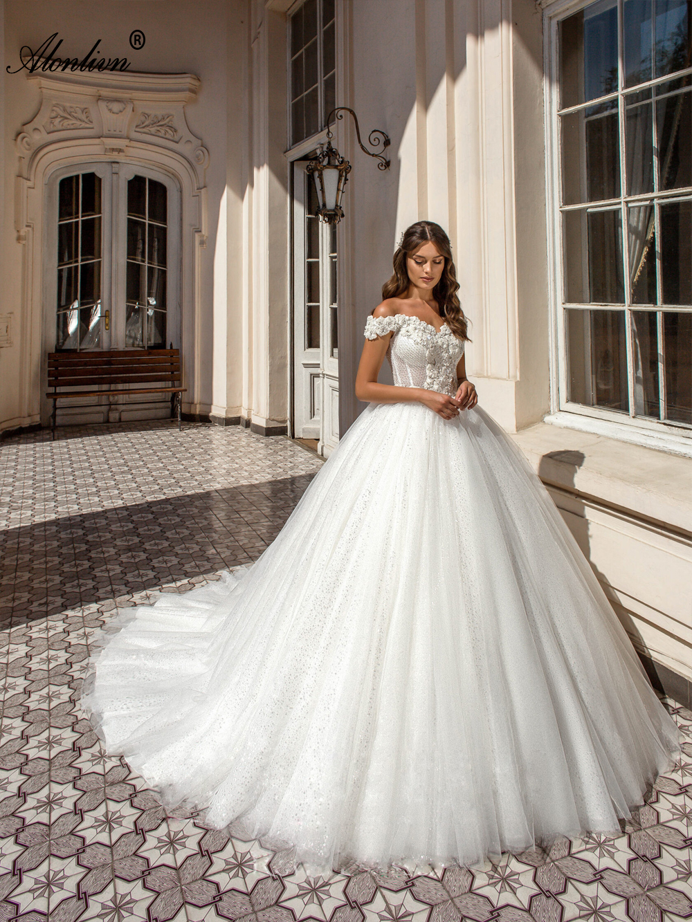 Sparkly Bling Lace Ball Gown Wedding Dress Off Shoulder short Sleeves princess Bridal Gowns 2024 With Beading Pearls Flowers