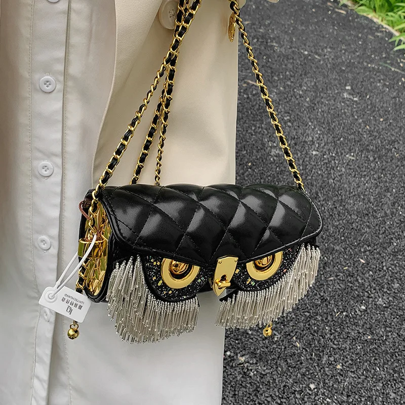 Cute Owl Bags for Women 2024 New TLXT Luxury Designer Handbag Fashion Tassel Crossbody Bag Leather Animal Print Shoulder Bag Woman