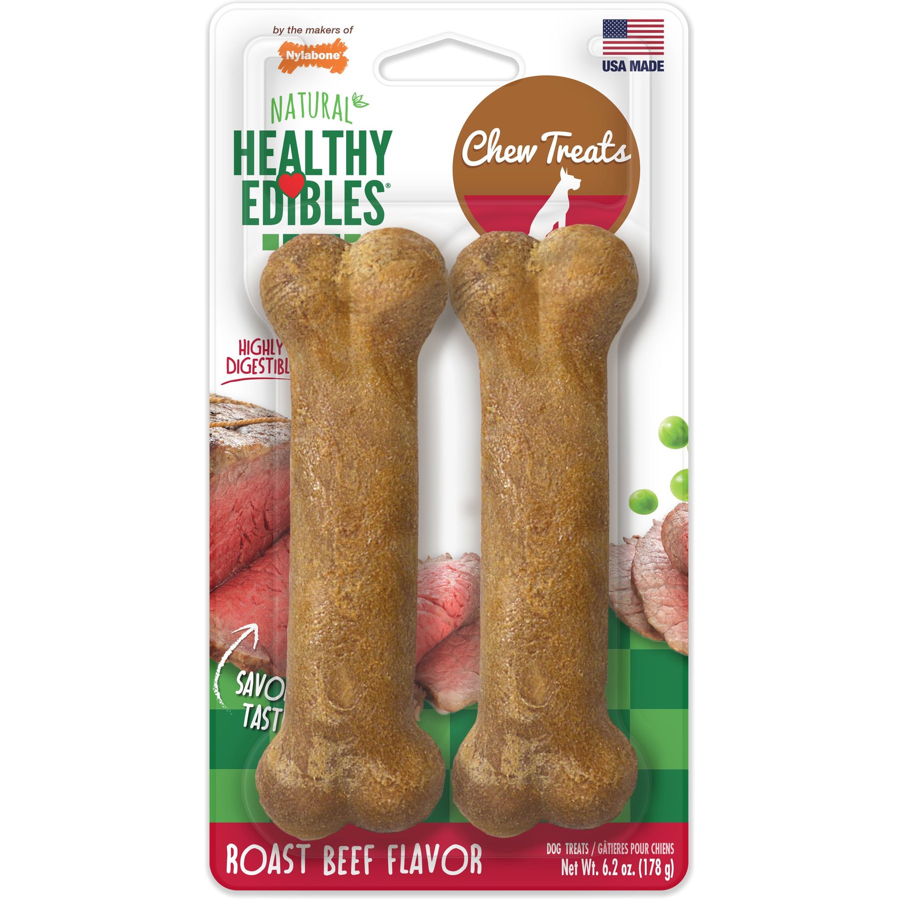 Nylabone Healthy Edibles All-Natural Long Lasting Roast Beef Dog Chew Treats