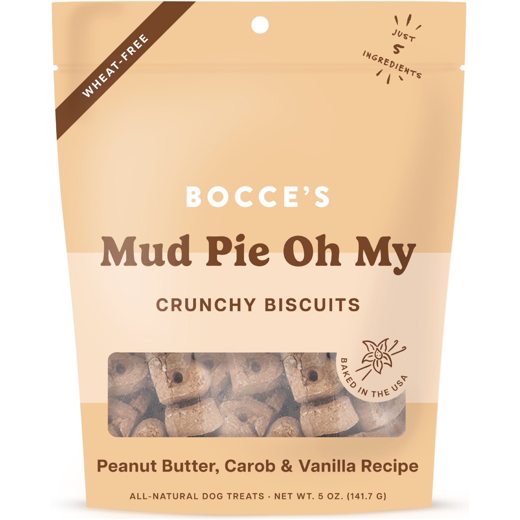 Bocce's Bakery Everyday Mud Pie Oh My Biscuits Crunchy Dog Treats, 5-oz bag