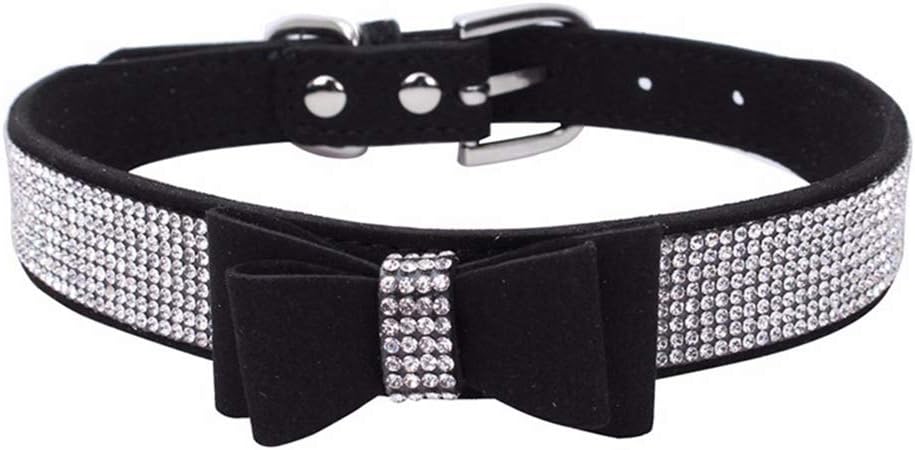 Jxinrong Rhie Bg Leather Dog Cat & Set Crystal Dias Studded Cute Bowknot Small Dogs Collar Puppy Leash
