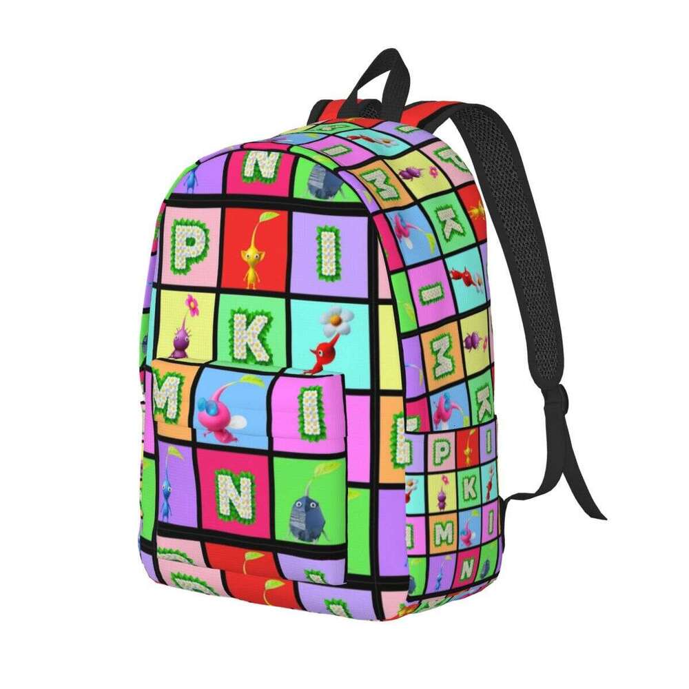 Pikmin Collage Backpack for Preschool Primary School Student Cartoon Bookbag Boy Girl Kids Canvas Daypack Gift