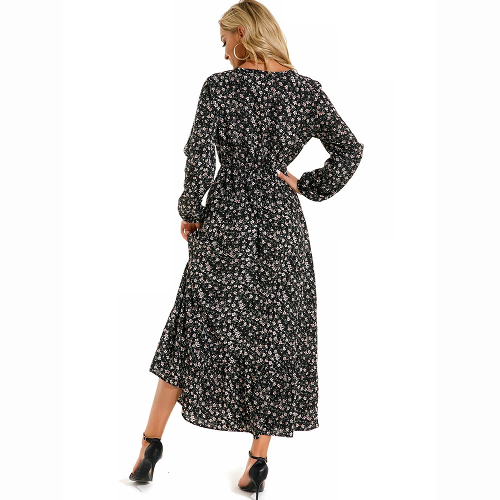 2023 Sping Summer Bohemian Women Maxi Dress Casual Long Sleeve High Waist Beach Woman Chiffon Dresses Floral Vestidoes Mujer 240418