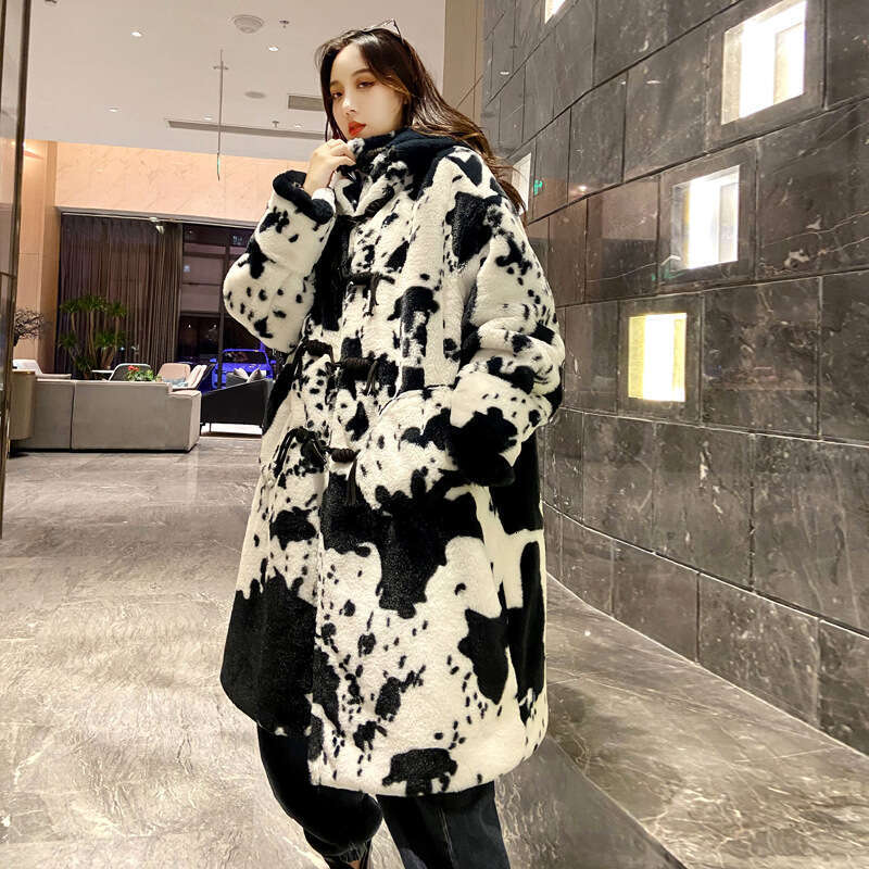 Couple internet celebrity 2023 winter new full print panda imitation rabbit mink fur cotton coat thick warm jacket for men and women
