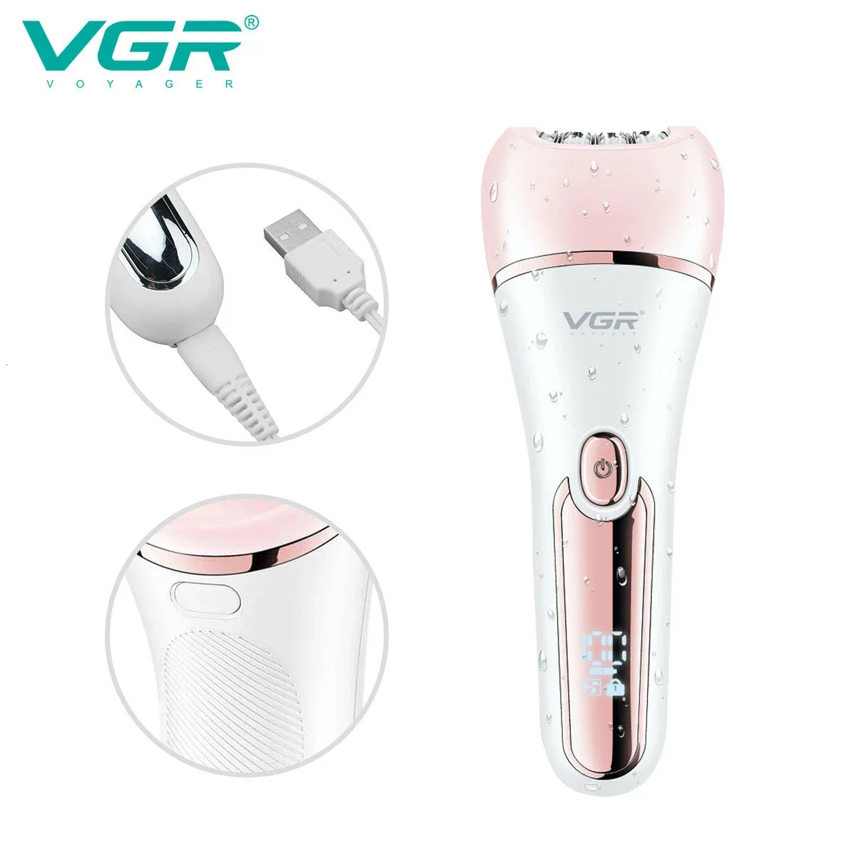 VGR rechargeable leg body bikini hair removal device for women shaver for underarm tool V-733 device for women 241206