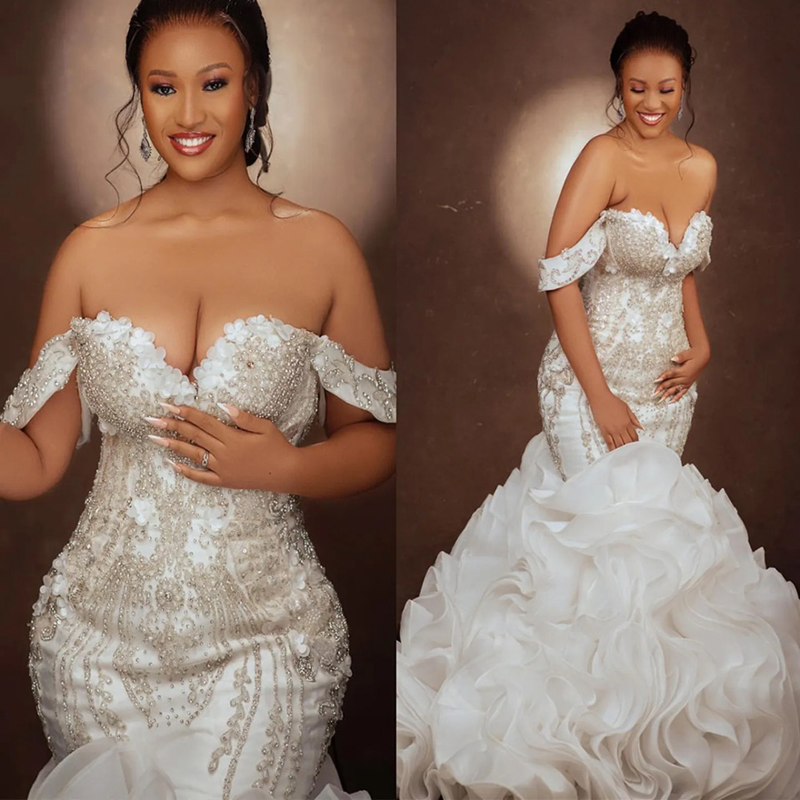 Aso Arabic Ebi Plus Size Ivory Mermaid Wedding Dresses Lacefull Wers Crystals Beaded Sweetheart Bridal Gowns Dresss