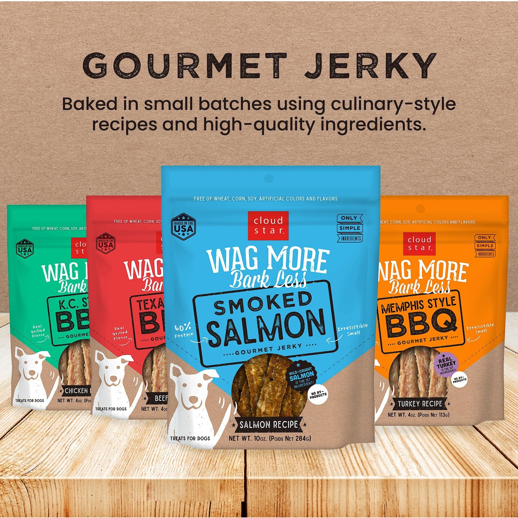 Cloud Star Wag More Bark Less Smoked Salmon Dog Jerky Treats, 10-oz bag